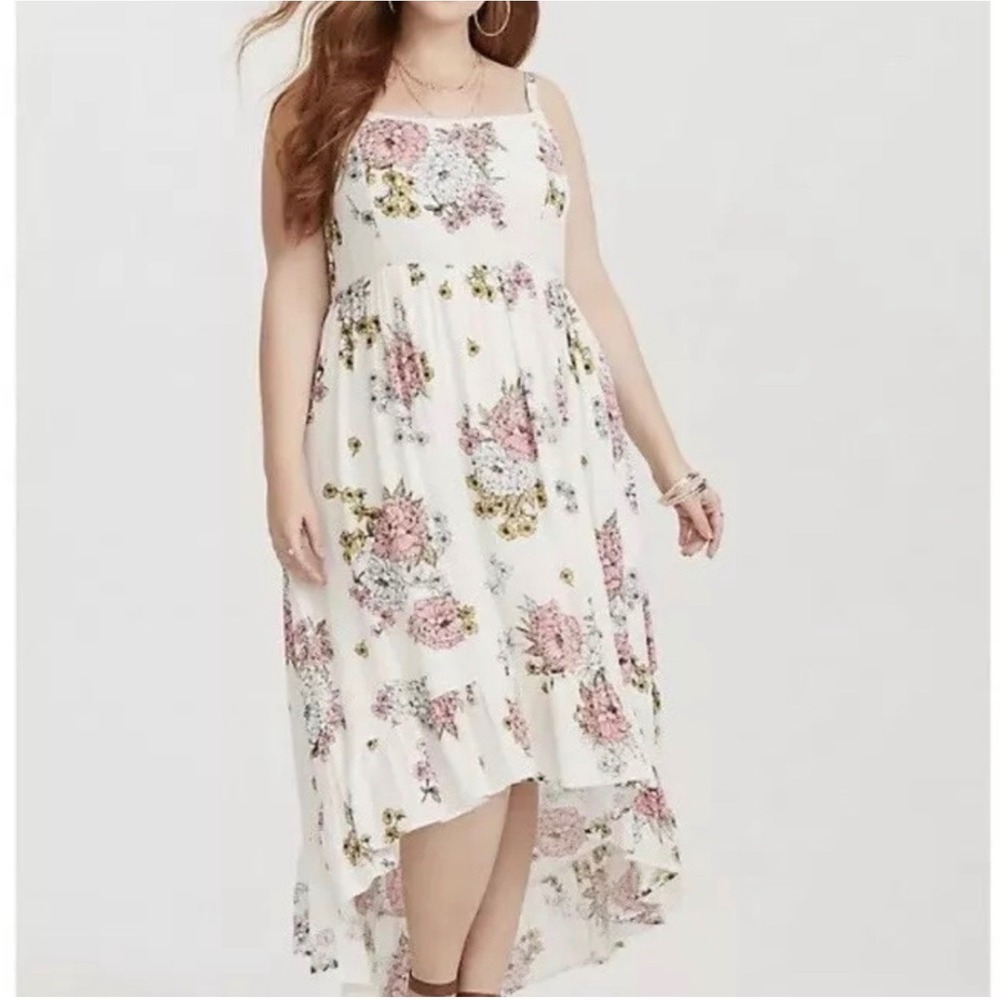 Torrid Floral Hi-Lo Gauze Maxi Dress Boho Cottagecore‎ Flowy Womens 2 White
